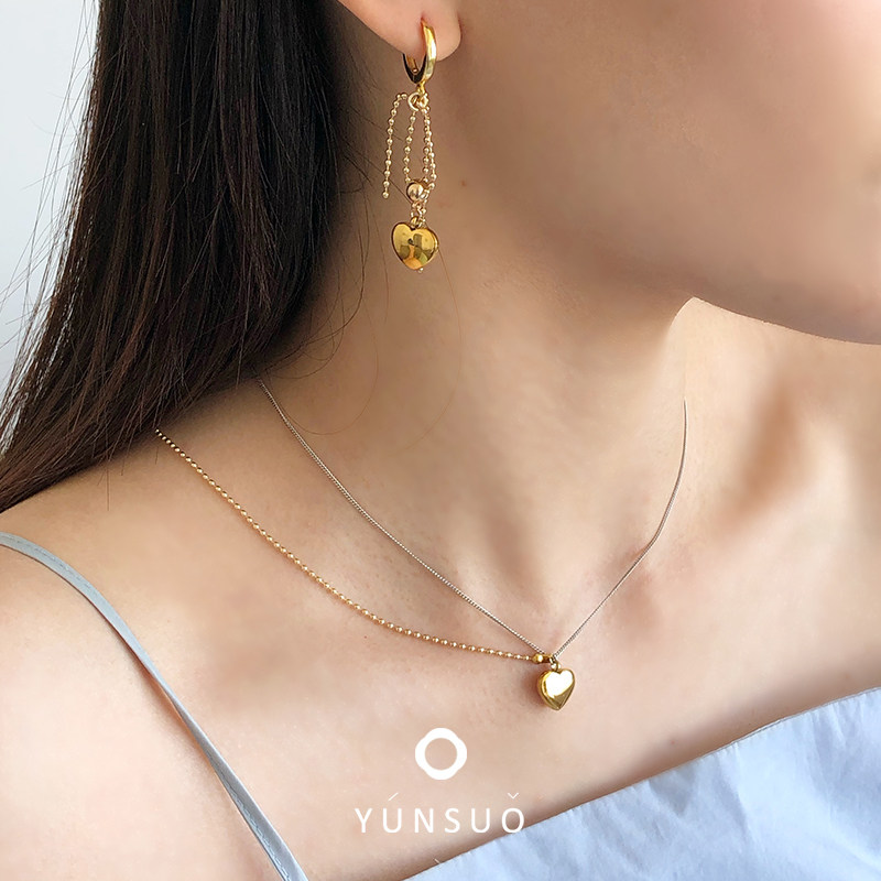 YUNSUO原创设计爱心金银撞色项链锁骨链女吊坠饰品情人节礼物套装