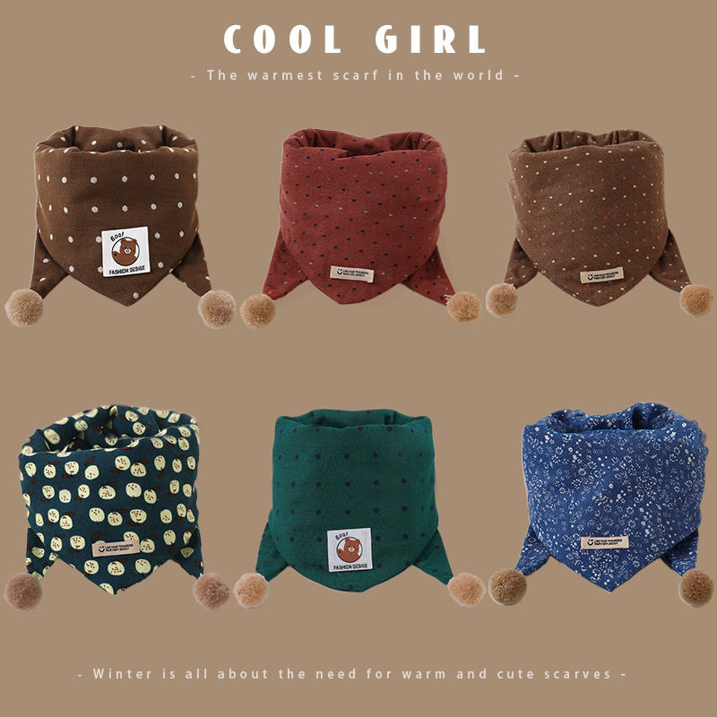 儿童围巾防风保暖卡通围脖宝宝防寒脖套秋冬款女童可爱波点三角巾