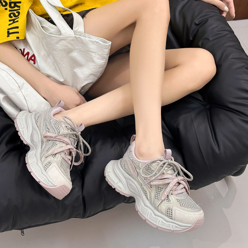 富丽厚底老爹鞋女2026夏季网面透气撞色百搭运动休闲鞋增高578-68