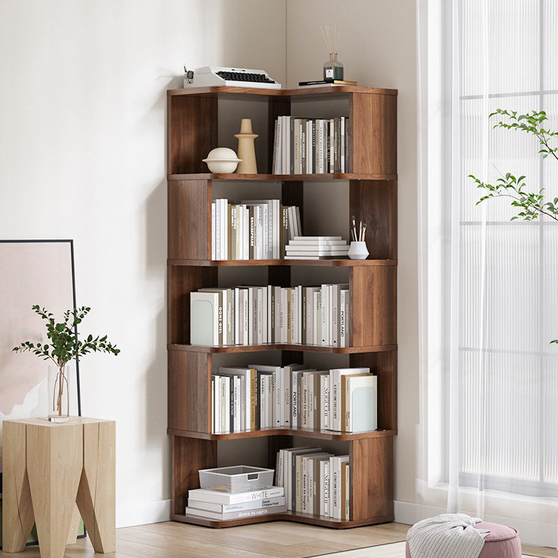 实木三角转角置物架落地简易网红多层书柜靠墙窄架子书桌旁小书架