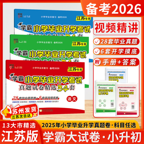 备考2026小学学霸小升初提优大试卷小学毕业升学考试真题试卷精编精选34套三四五六年级适用语文数学英语江苏教版译林版2024年真题