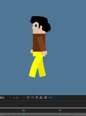 AE人物运动043矢量黄色裤子人走路6秒源文件AE可用