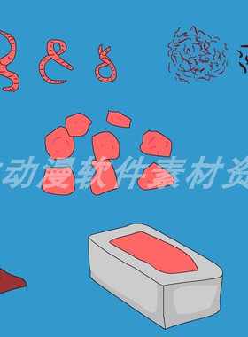 钓鱼动画素材016玉米蛆虫诱饵蚯蚓红虫荤饵麦粒素材矢量flash及AN