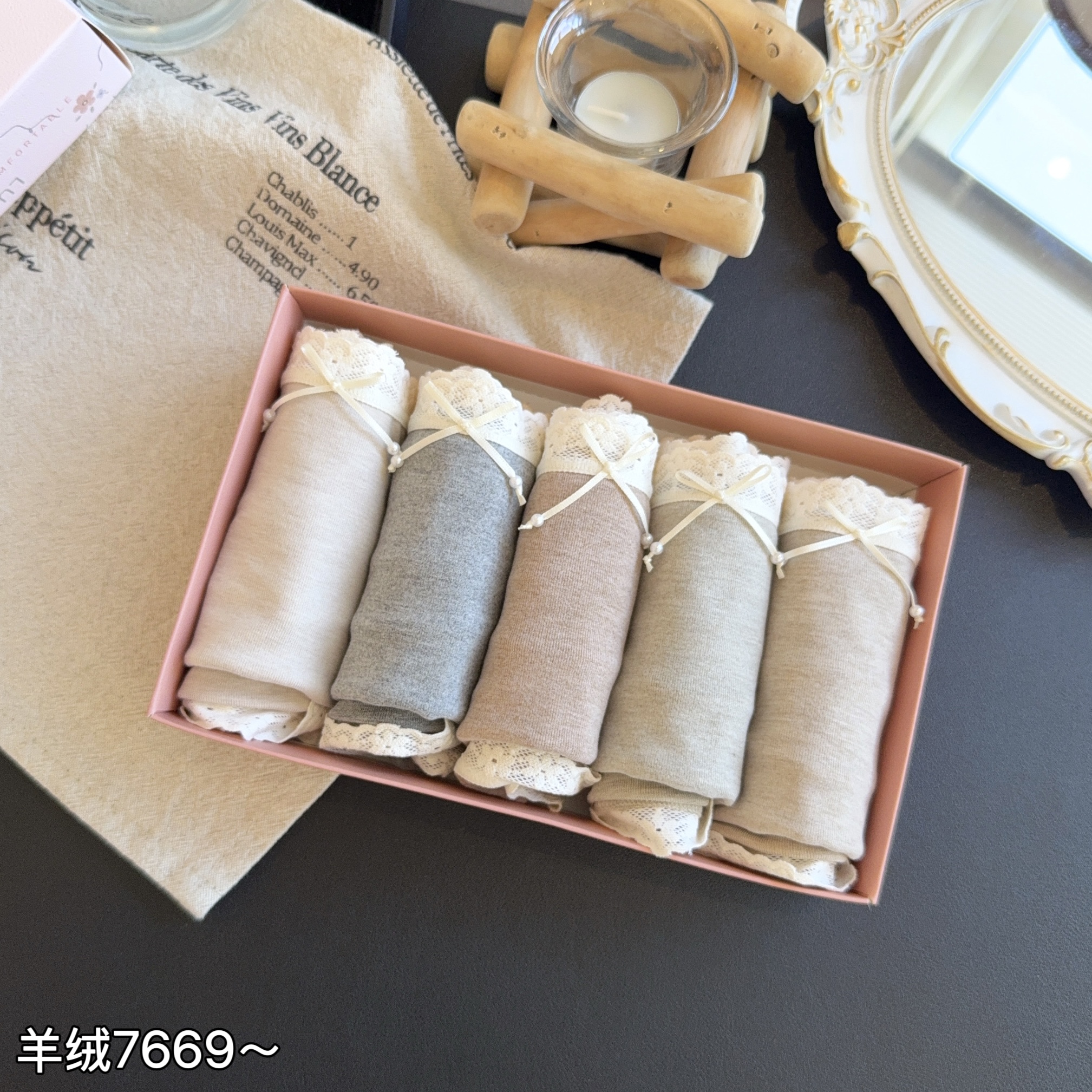 缇娅朵正品5条盒装纳米羊绒蕾丝边中腰桑蚕丝抗菌女士三角内裤头