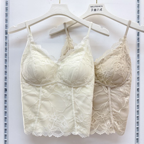 古妃3817蕾丝美背长款吊带女纯欲抹胸免穿内衣外穿带胸垫内搭背心