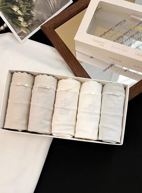 魅丽翘精品5条盒装薄款蕾丝花边抗菌棉裆薄款中腰内裤女士三角裤