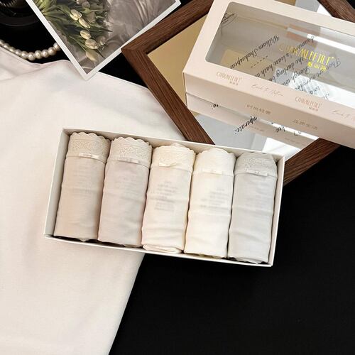 魅丽翘精品5条盒装薄款蕾丝花边抗菌棉裆薄款中腰内裤女士三角裤