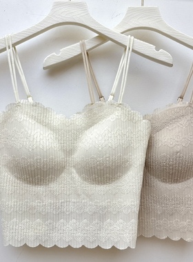 古妃3376泡泡蕾丝美背吊带女细带抹胸打底带胸垫内衣外穿内搭背心