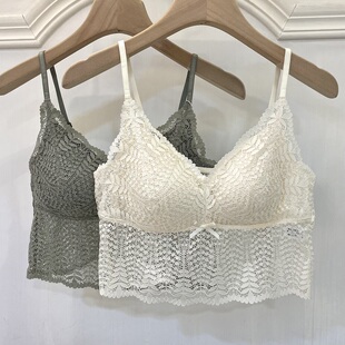 古妃正品薄款吊带美背带胸垫聚拢文胸女背心打底蕾丝镂空内搭内衣