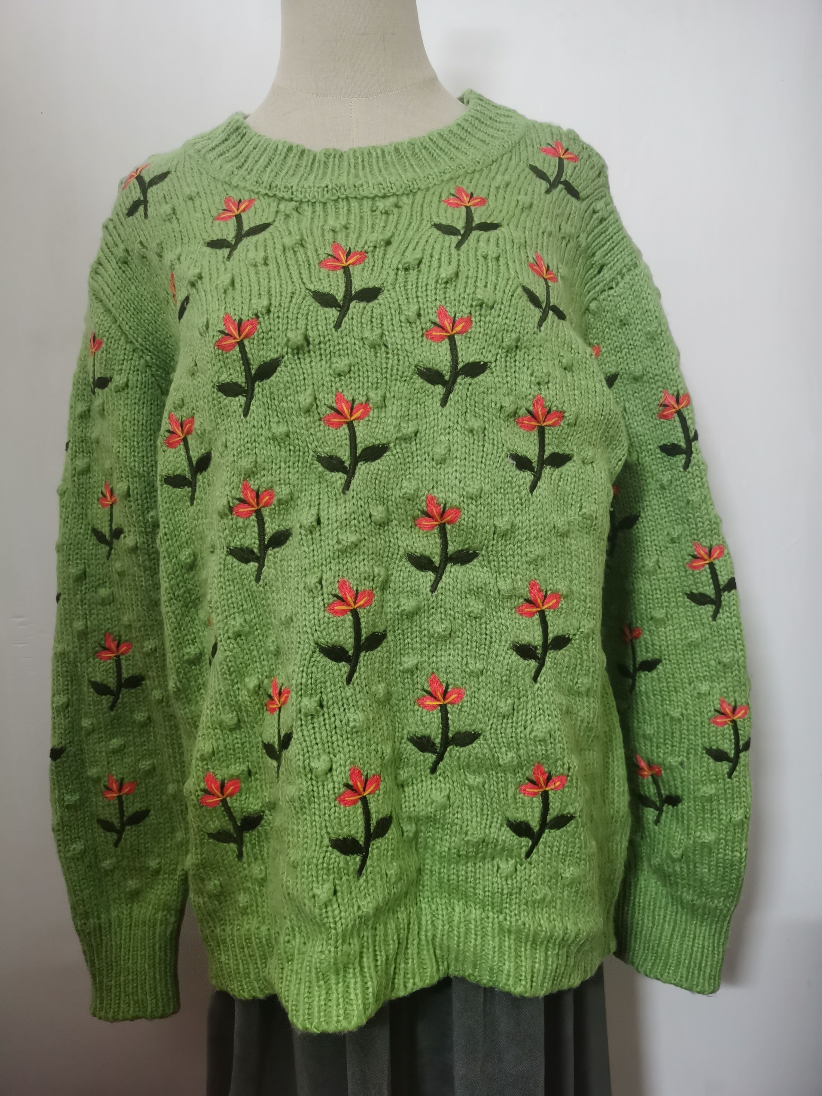 【大码福利】秋冬加厚大板宽松overside慵懒风提花涂鸦毛衣中长款