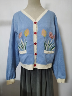 日系甜美温柔风毛衣小外套短款 森女刺绣提花针织衫 秋冬季 薄款 开衫