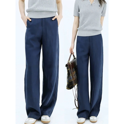 天丝亚麻高腰垂感女阔腿裤