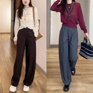 香蕉拖地裤女2026春季新款高腰显瘦时尚抗皱透气休闲西装直筒裤子