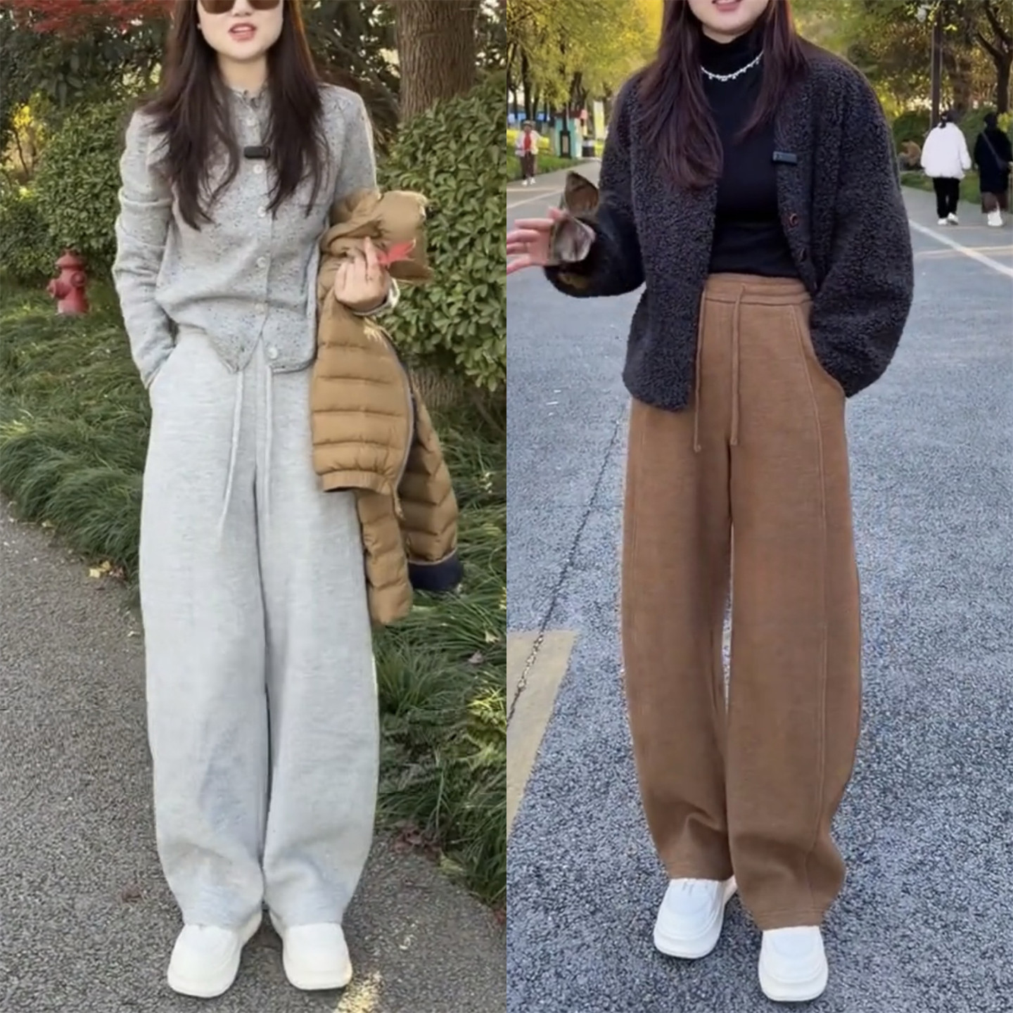 加绒加厚气质香蕉裤女2025冬季款休闲运动裤高腰垂感羊毛弯刀卫裤