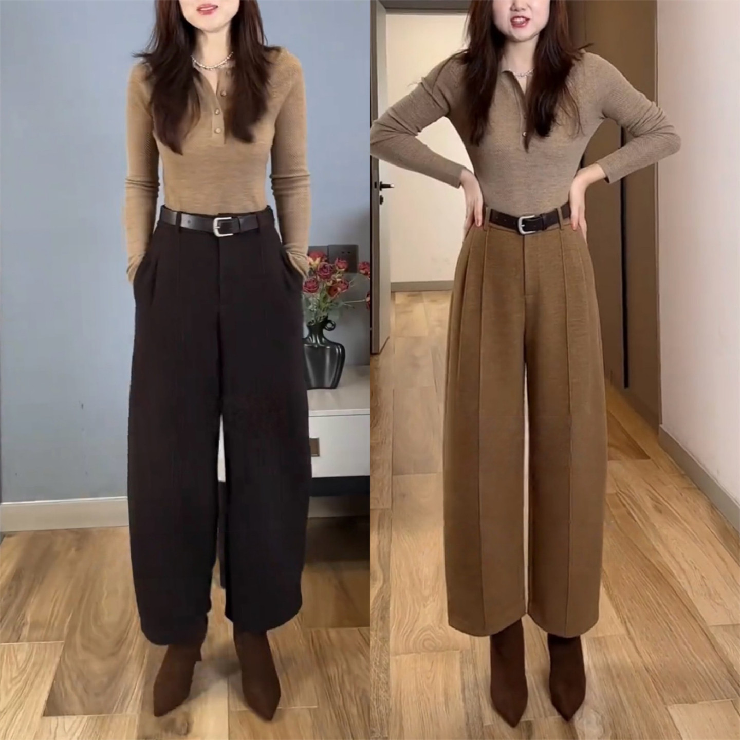 加绒阔腿裤女2025冬季新款加厚羊毛呢山本裤小个子九分哪吒直筒裤