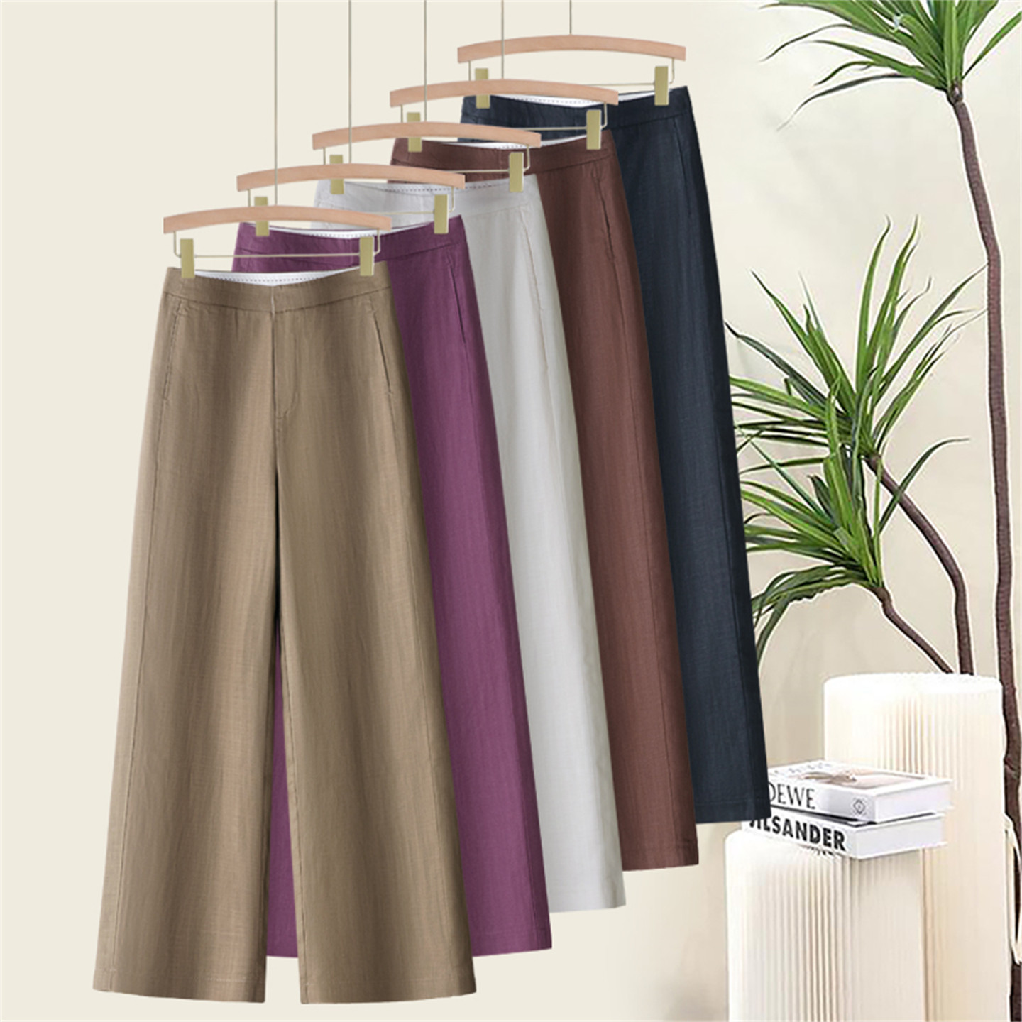 天丝亚麻窄版阔腿裤女2026新款垂坠感高级感极简麻料休闲直筒西裤