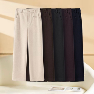 桑蚕丝羊毛直筒裤女2025秋冬新款高腰弹力时尚小个子九分休闲裤子
