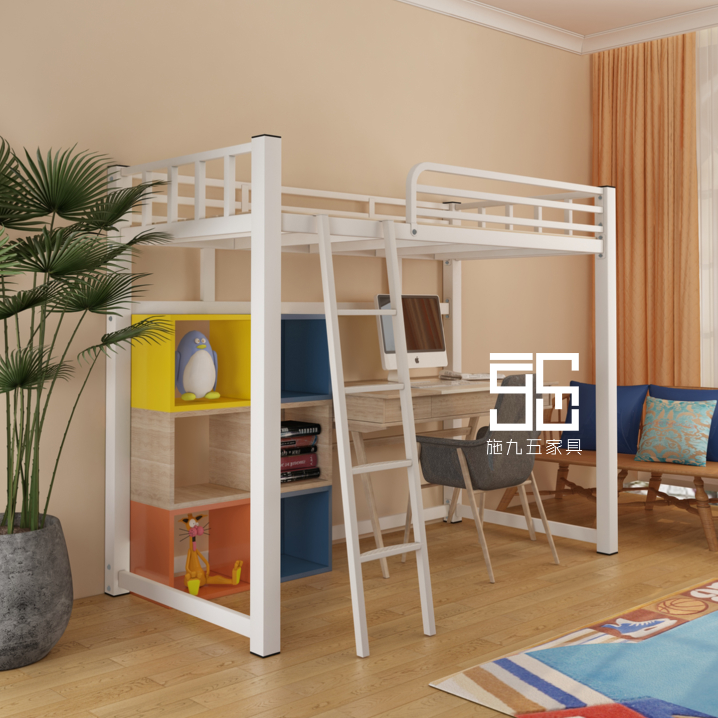 租房新款神器省空间高架床毕业生铁艺单上层阁楼床上床下桌单人床