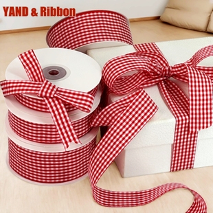 红色英伦格子缎带手工DIY发饰带鲜花礼品烘焙礼品包装蝴蝶结丝带