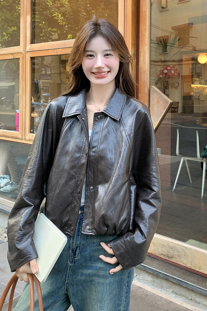 现货：2025年春秋季新款时尚百搭韩版皮衣外套2C135-6821P165K238,女装短外套,2C135