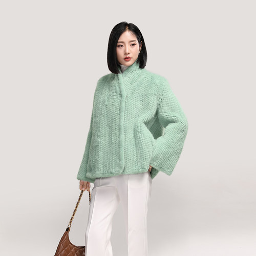 新款水貂外套中长款保暖编织貂上衣条纹香风名媛貂貂编织衣服