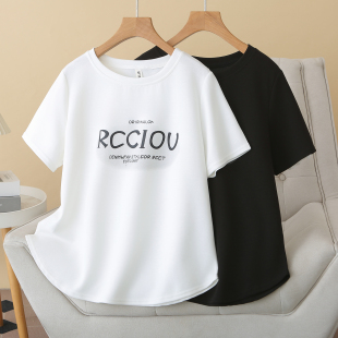 圆领百搭时尚 字母印花短袖 200斤胖MM简约大码 新款 上衣 T恤2026夏季