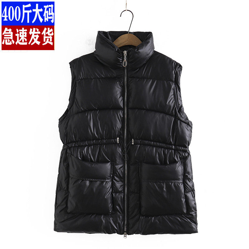 大码女装冬季羽绒棉马夹250斤胖MM韩版百搭宽松收腰休闲保暖外套