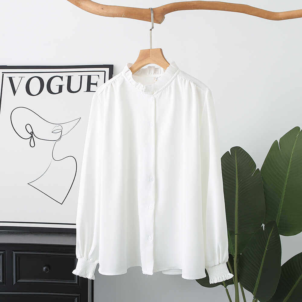 初春新款200斤胖MM上衣大码女装时尚甜美百搭袖口松紧长袖衬衫