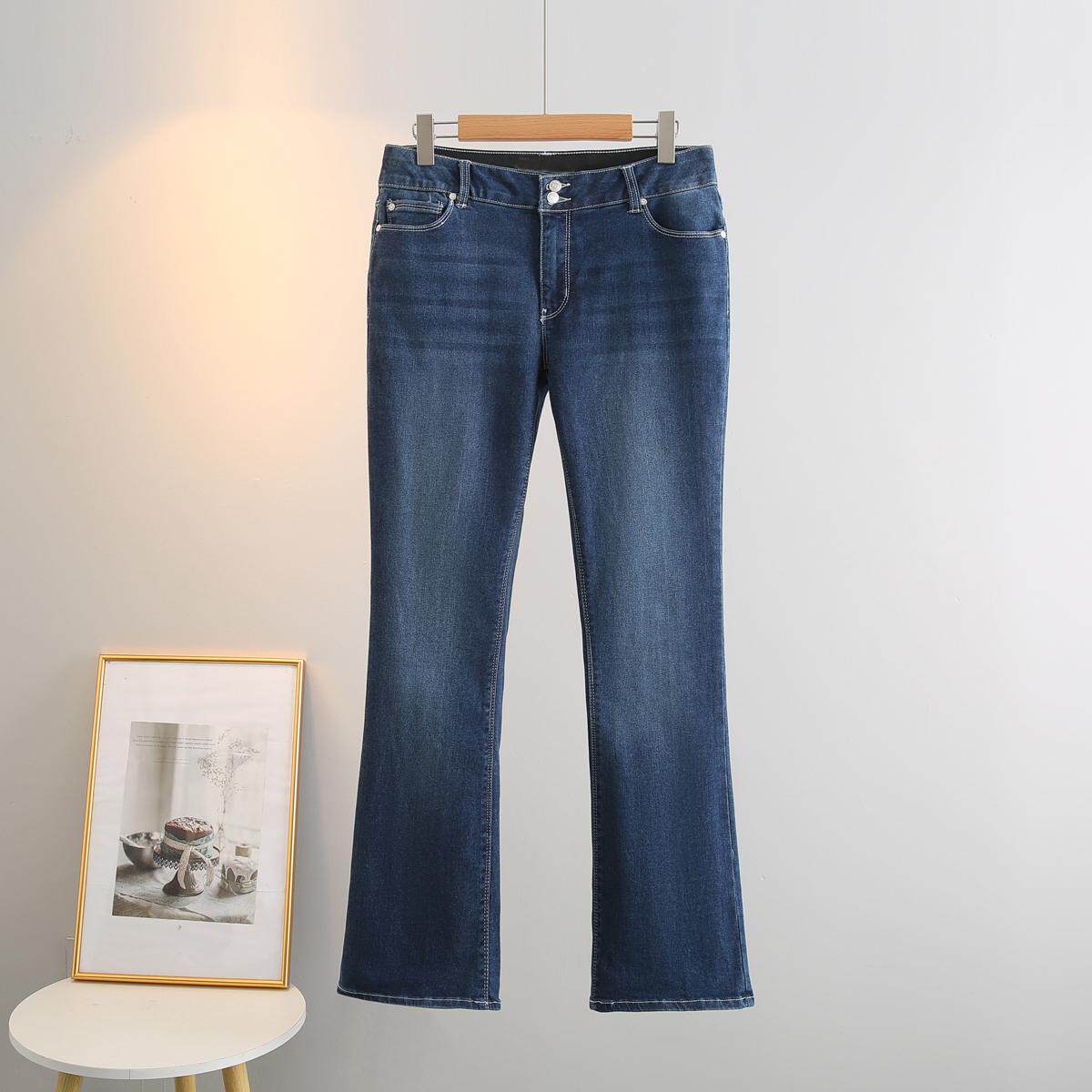 2024春秋款阔腿微喇叭牛仔裤女外贸原单胖M高腰弹力300斤牛仔长裤