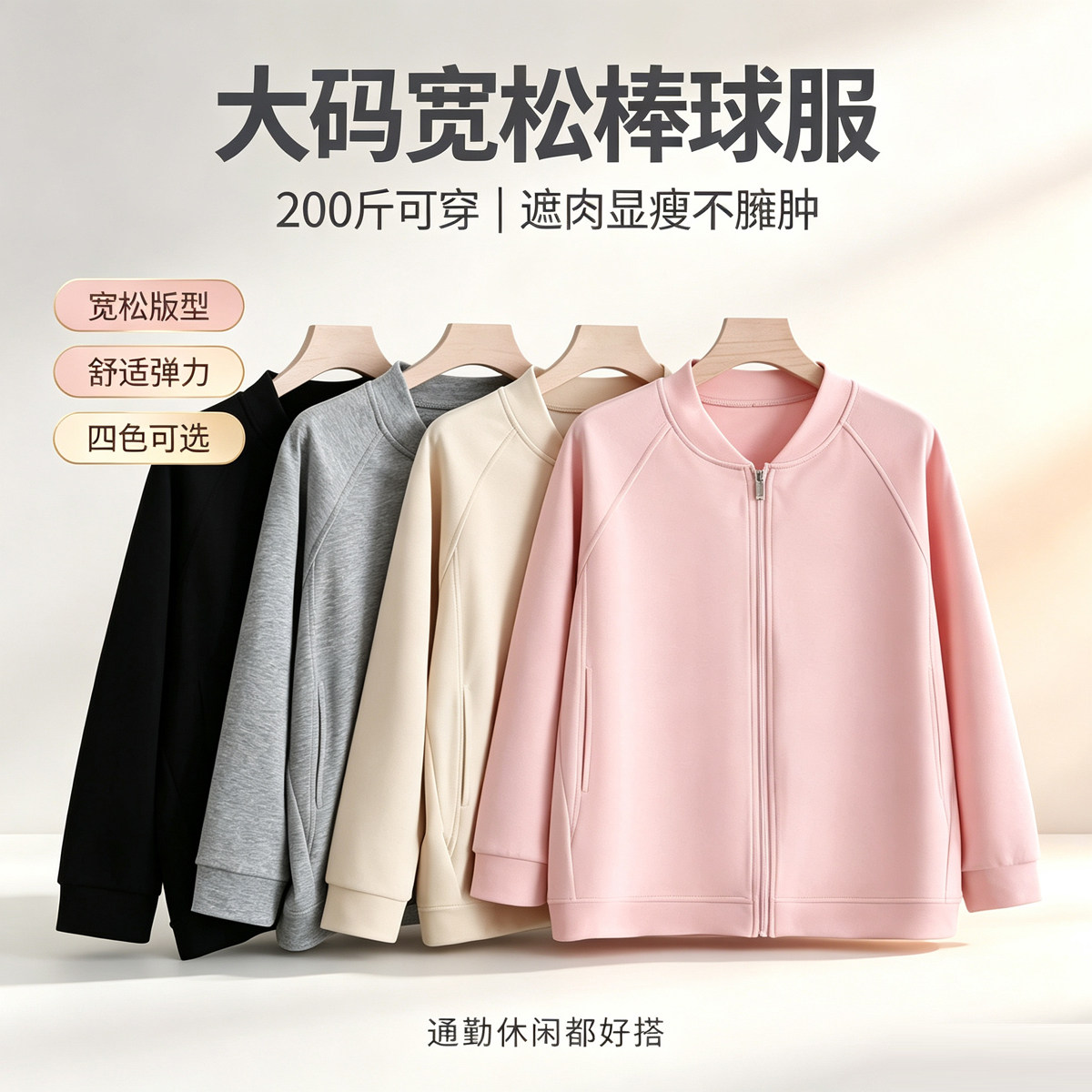 春秋大码女装长袖拉链开衫遮肉上衣200斤胖mm减龄卫衣显瘦棒球服