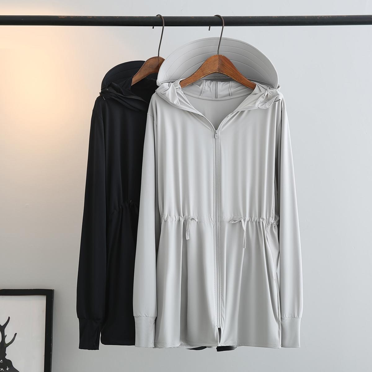 大码冰丝防晒衣女夏季新款胖mm中长款收腰薄款防紫外线服透气外套