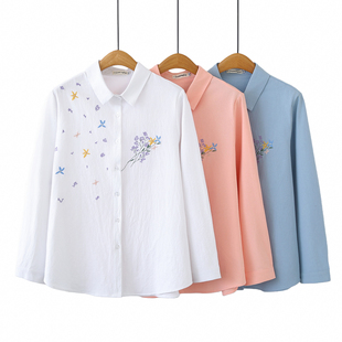 大码女装2026春秋新款衬衣200斤胖MM复古文艺百搭绣花polo领衬衫
