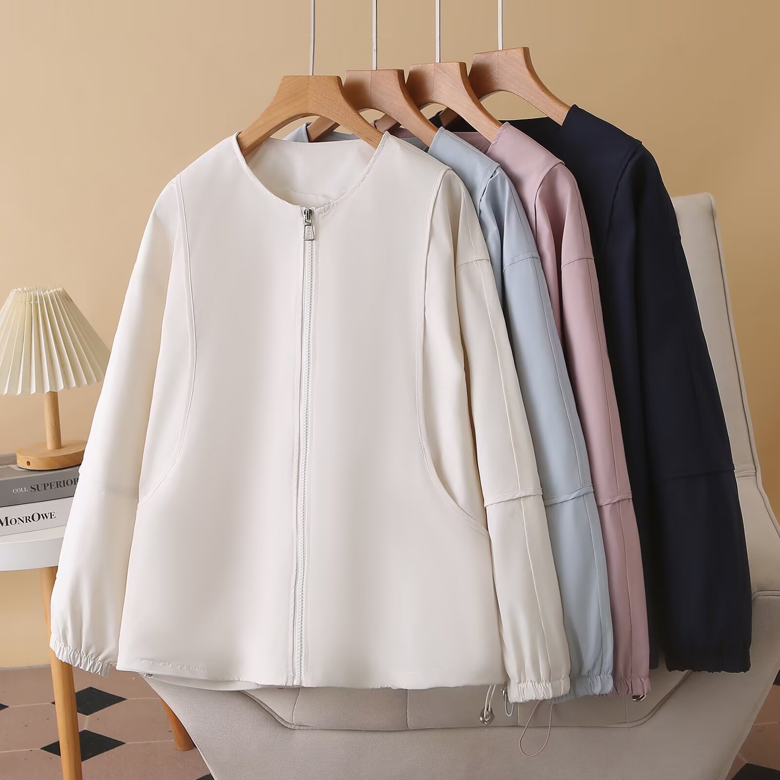 夹克宽松纯色圆领简约休闲风外套