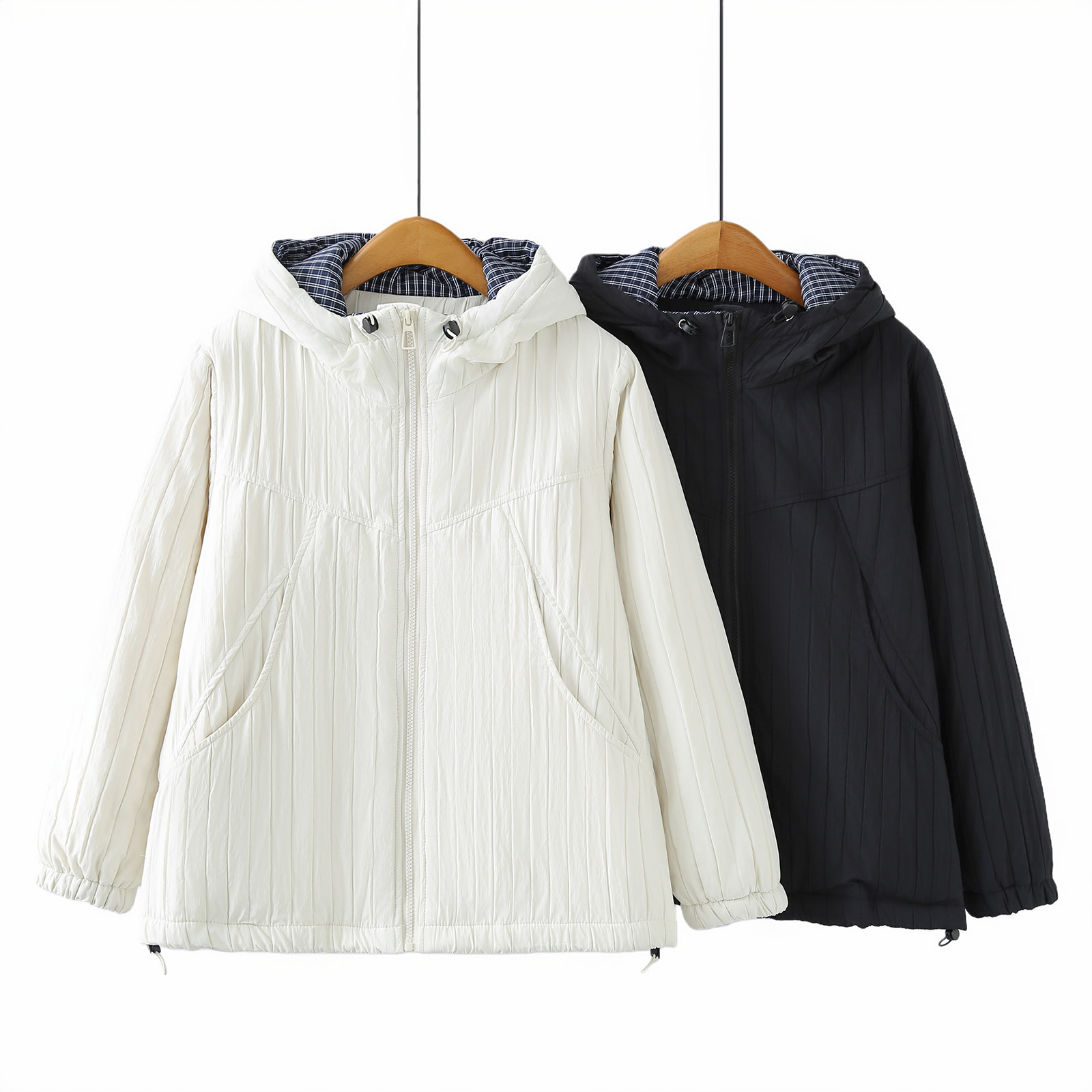 大码女装220斤胖MM2026早春新款外套百搭纯色连帽简约休闲棉衣