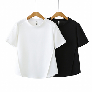 200斤胖MM百搭圆领花边拼接蕾丝边短袖 2026初夏新款 T恤 女装 大码