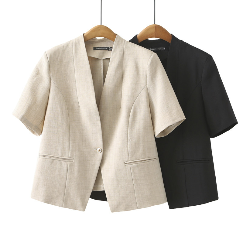 2025夏季新款大码女装宽松气质薄款休闲短袖外套200斤胖MM西装