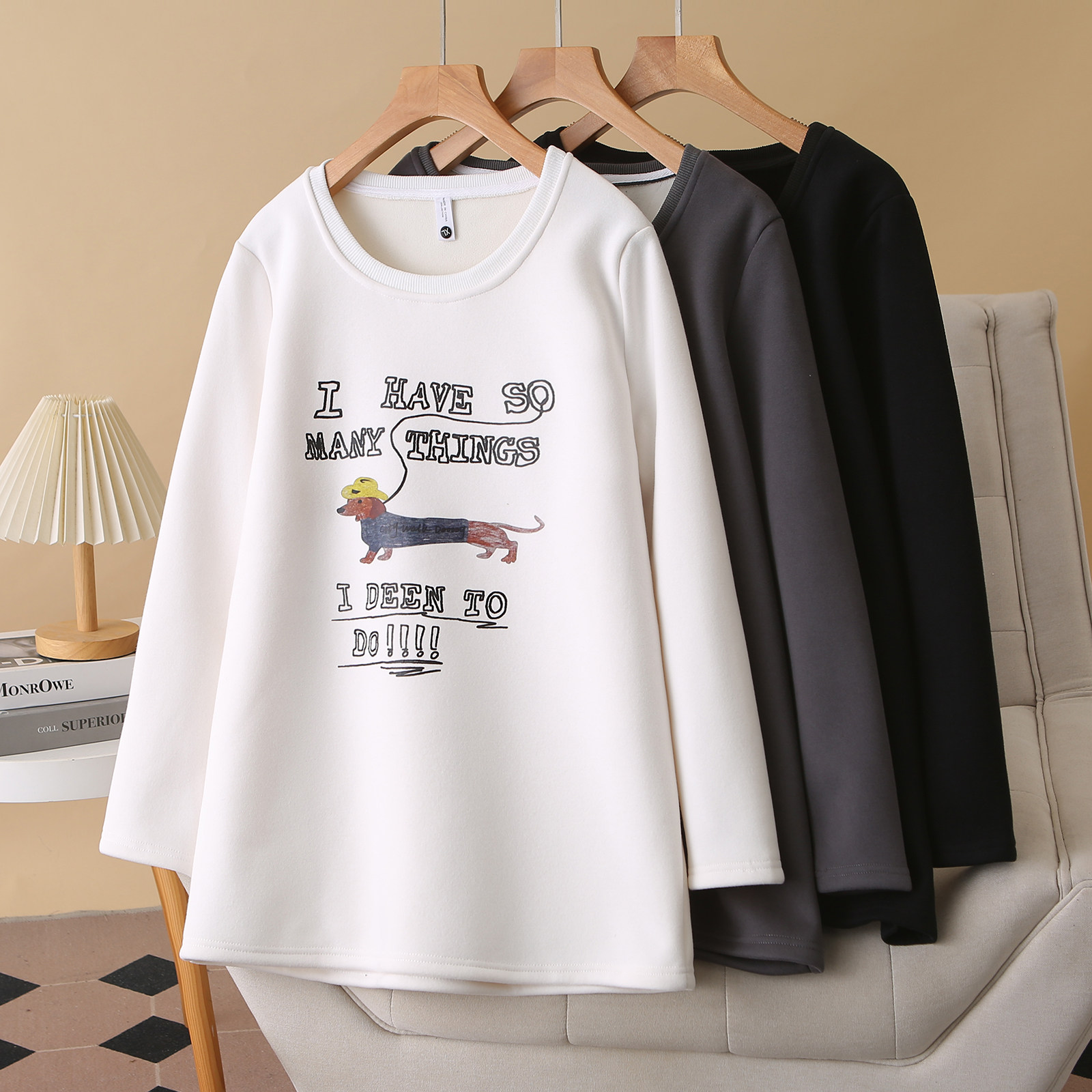 2026春秋新款大码女装上衣200斤胖MM圆领百搭加绒加厚印花卫衣