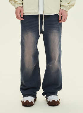 SAMESAME23AW另类古着复古水洗色牛仔裤宽松工字扣直筒休闲长裤子