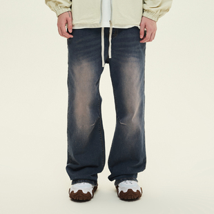 SAMESAME23AW另类古着复古水洗色牛仔裤宽松工字扣直筒休闲长裤子
