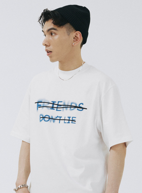 SAMESAME21SS朋友不说谎手绘涂鸦印花五分袖t恤休闲小领口情侣装