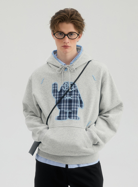 MYSAMESAME25SS新款贴布刺绣花边连帽卫衣长袖男女情侣装宽松帽衫