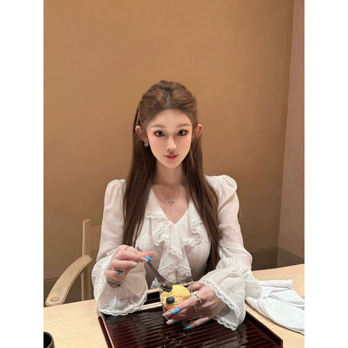 JOEY南法慵懒感蕾丝衬衣女款2026新款法式小资漂亮上衣雪纺白衬衫