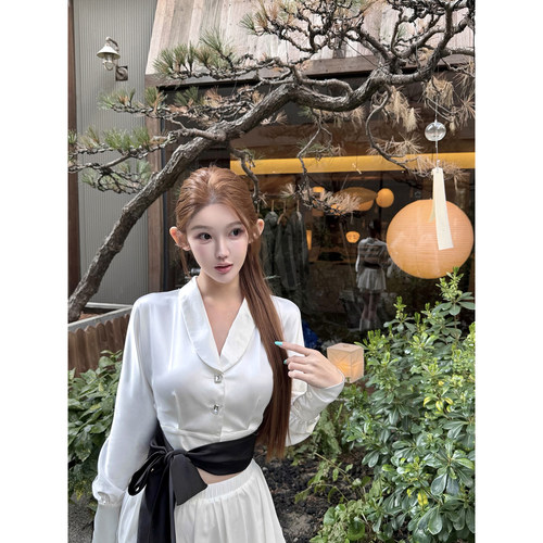 JOEY 春日春和景明缎面撞色衬衫女法式小资漂亮上衣上衣/雪纺裙