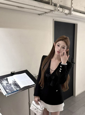 JOEY 英系统治区/连身裙黑色千斤穿搭重工衣粗花呢链条秋冬连衣裙