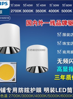 高端明装飞利浦配置LED吸顶35W40W45W50W60 65W天棚大功率筒射灯