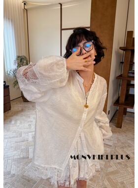 魔女MoNvKiKi「雨蝶」微胖大码天丝新中式灯笼袖衬衫上衣#1613