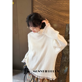 魔女MoNvKiKiPlus「恋人」大码微胖设计感蕾丝打底衫上衣T恤#2010