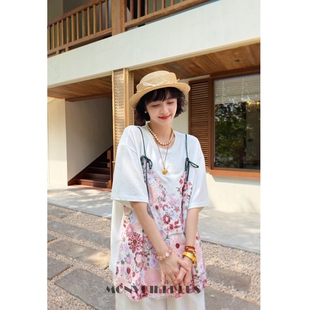 魔女MoNvKiKi「星火」微胖大码假两件重工亮片蕾丝短袖T恤#2577