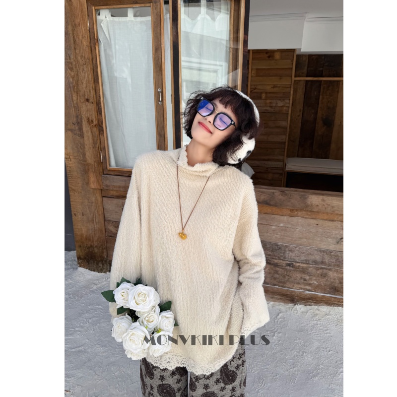 大码微胖加厚高领毛毛针织上衣