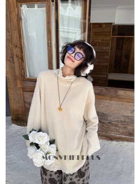 魔女MoNvKiKiPlus「松雪」大码微胖加厚高领毛毛针织上衣#1926